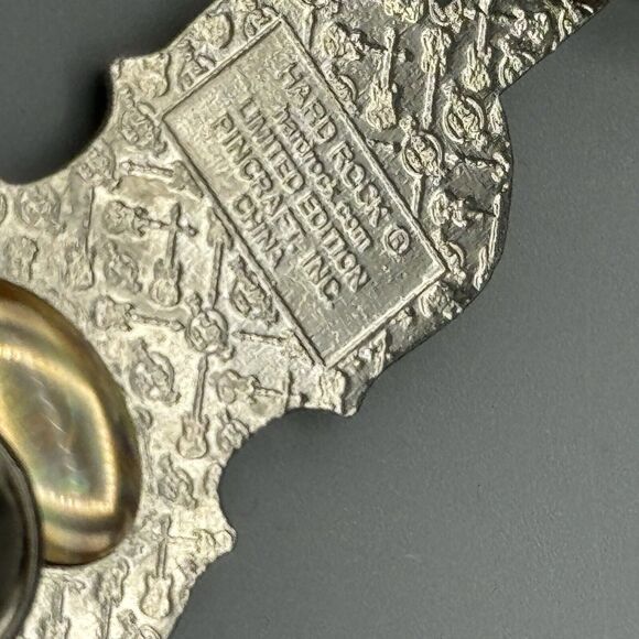 2008 Hard Rock Cafe Goth Punk Barbie Pin ONLY Black Guitar White Skull Lapel Hat - Picture 6 of 7